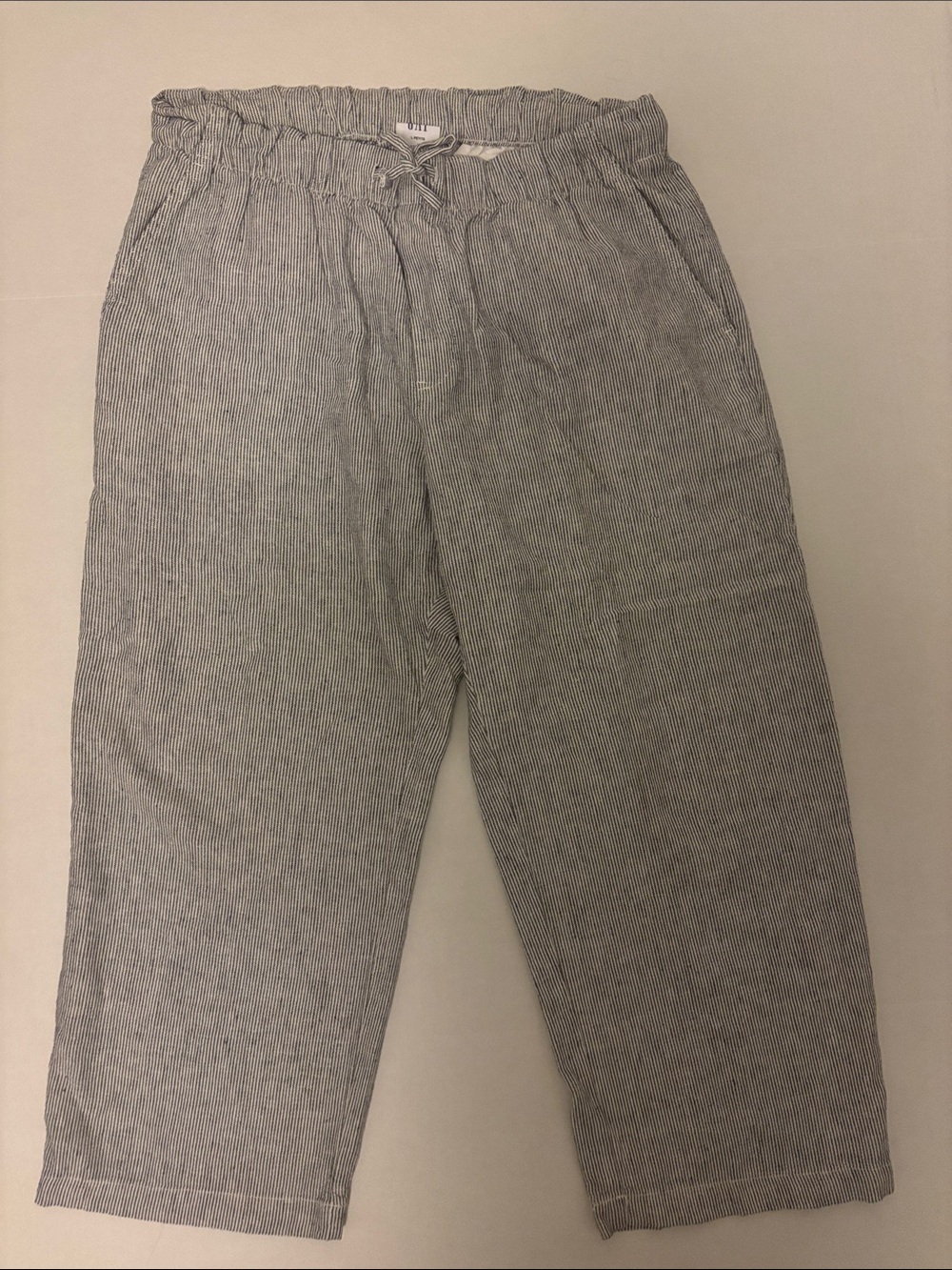 GAP Easy Pants Women’s L Petite Linen Blend Black White Striped Drawstring
